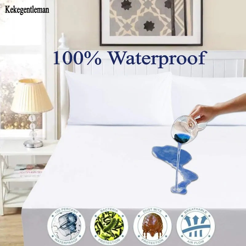 White 100% Waterproof Mattress Cover Smooth Polyester Mattress Cover Protector Antibacterial Bed Cover Bed Linen