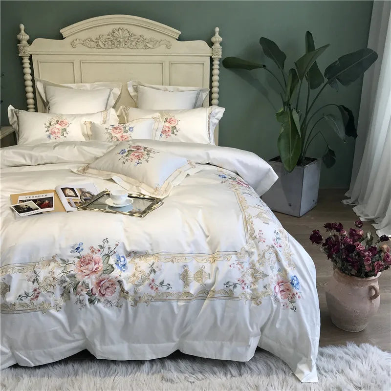 Egyptian Cotton Luxury Embroidered White Bedding Set