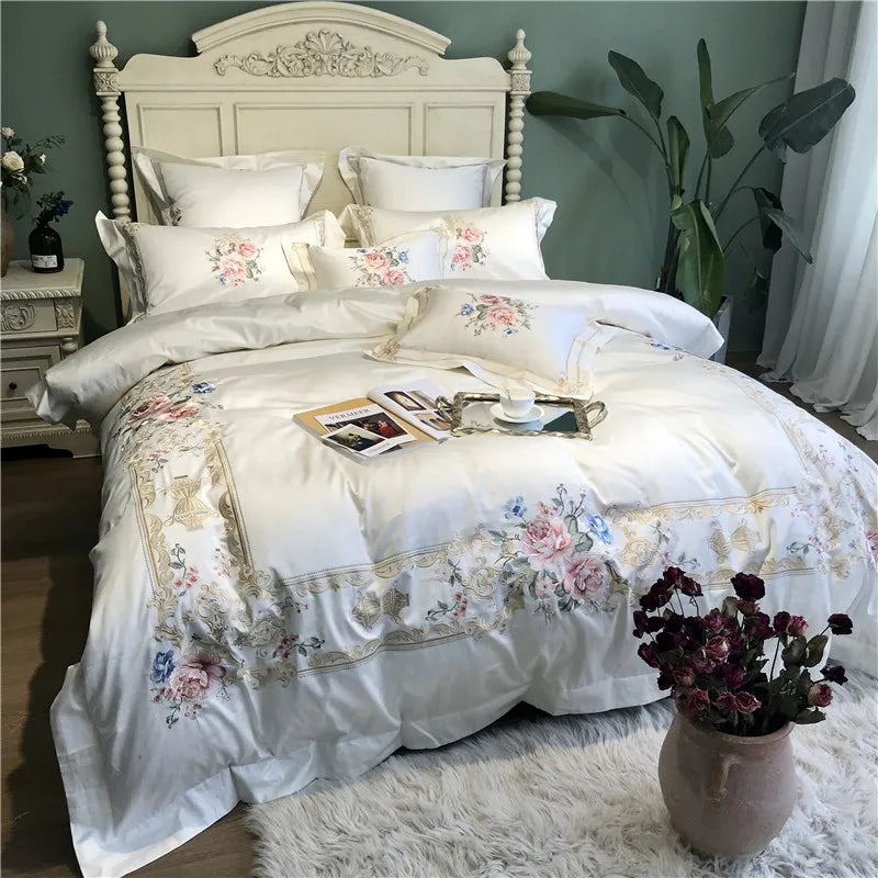 Egyptian Cotton Luxury Embroidered White Bedding Set