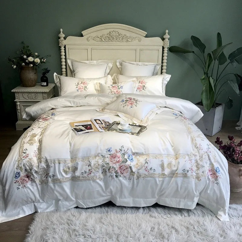 Egyptian Cotton Luxury Embroidered White Bedding Set