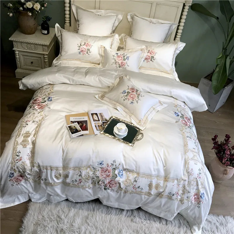 Egyptian Cotton Luxury Embroidered White Bedding Set