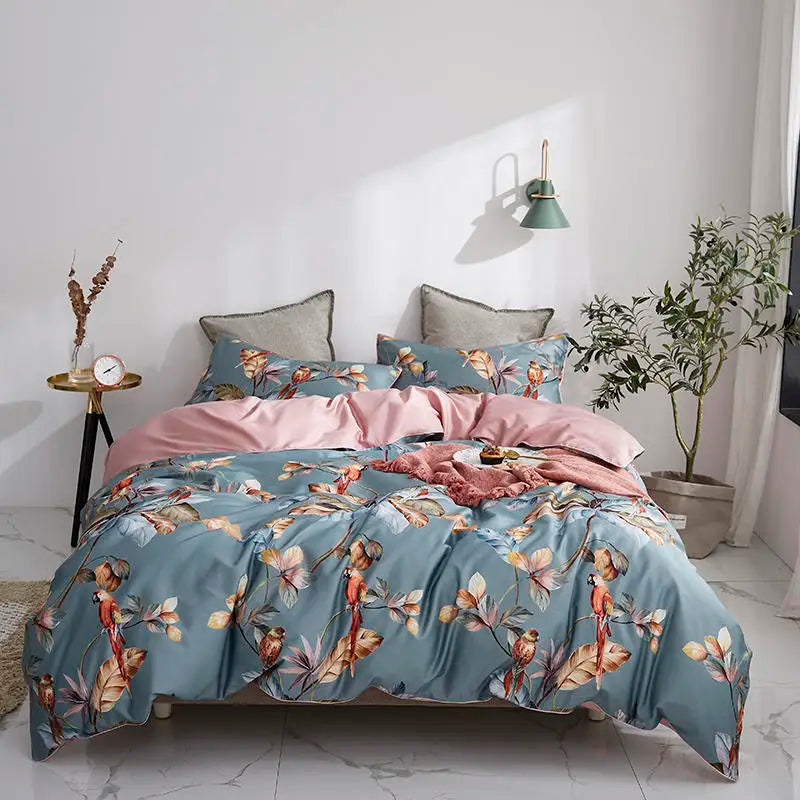 Bright Flamingo Leaf Egyptian Cotton Bedding Set