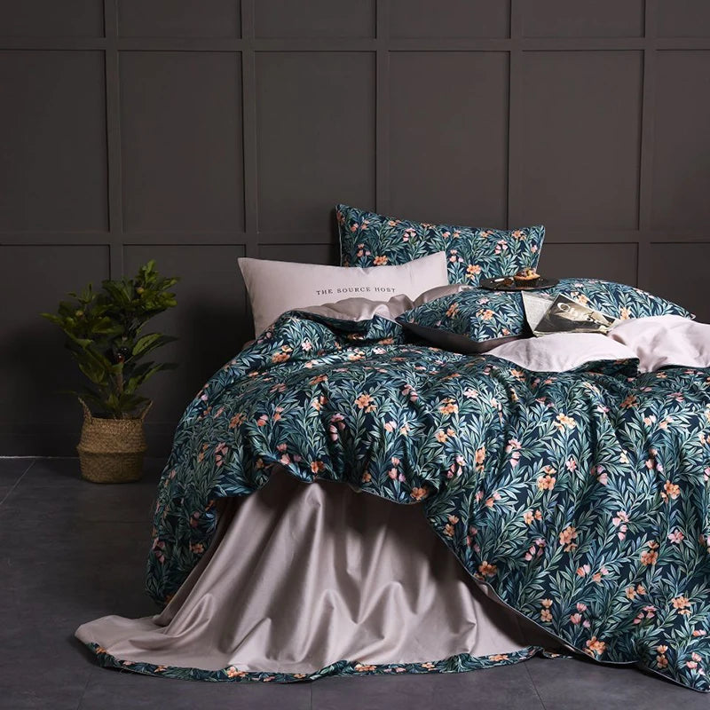 Bright Flamingo Leaf Egyptian Cotton Bedding Set