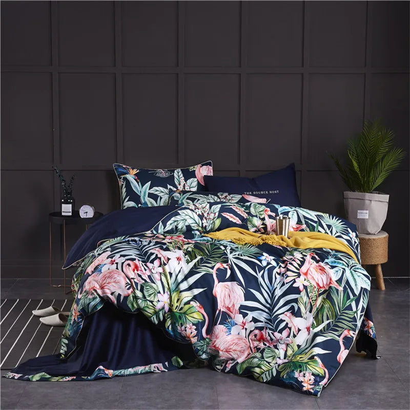 Bright Flamingo Leaf Egyptian Cotton Bedding Set