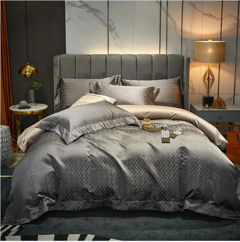 Luxury Black Yarn-Dyed Jacquard Egyptian Cotton Bedding Set
