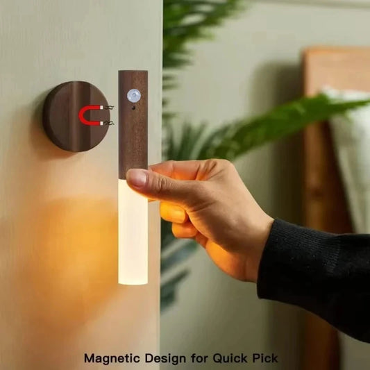 Night Light Motion Sensor Night Lights Rechargeable Wall Sconces Magnetic Wall Lights Wooden Wall Lighting for Bedroom Stair