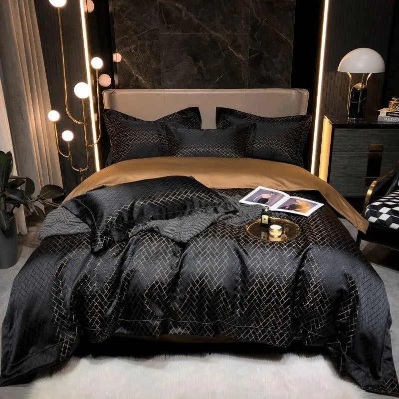 Luxury Black Yarn-Dyed Jacquard Egyptian Cotton Bedding Set