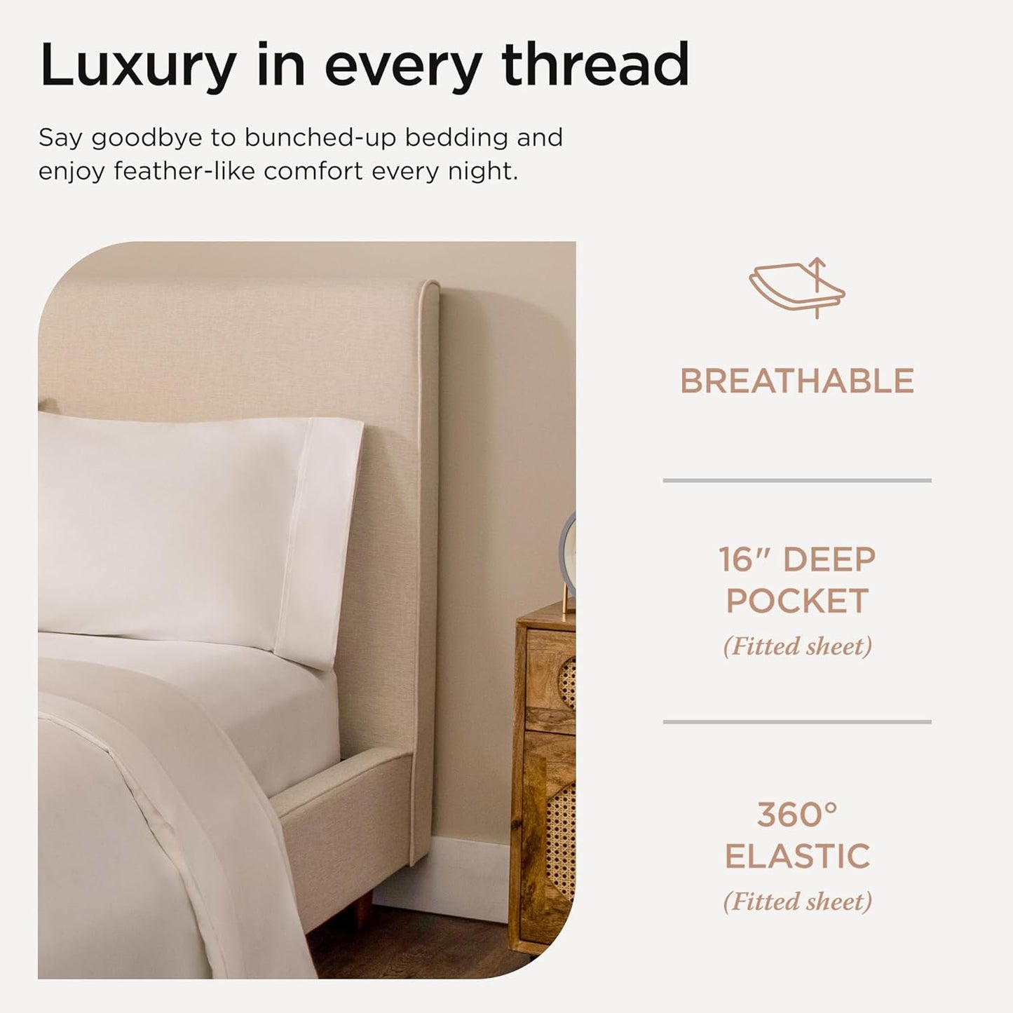 100% Cotton Sheets for Cal King Size Bed - 600 Thread Count Cal King Bed Sheets Set with 16” Deep Pocket - Sateen Weave 4-Piece Bedding Set with Cooling Effect, White