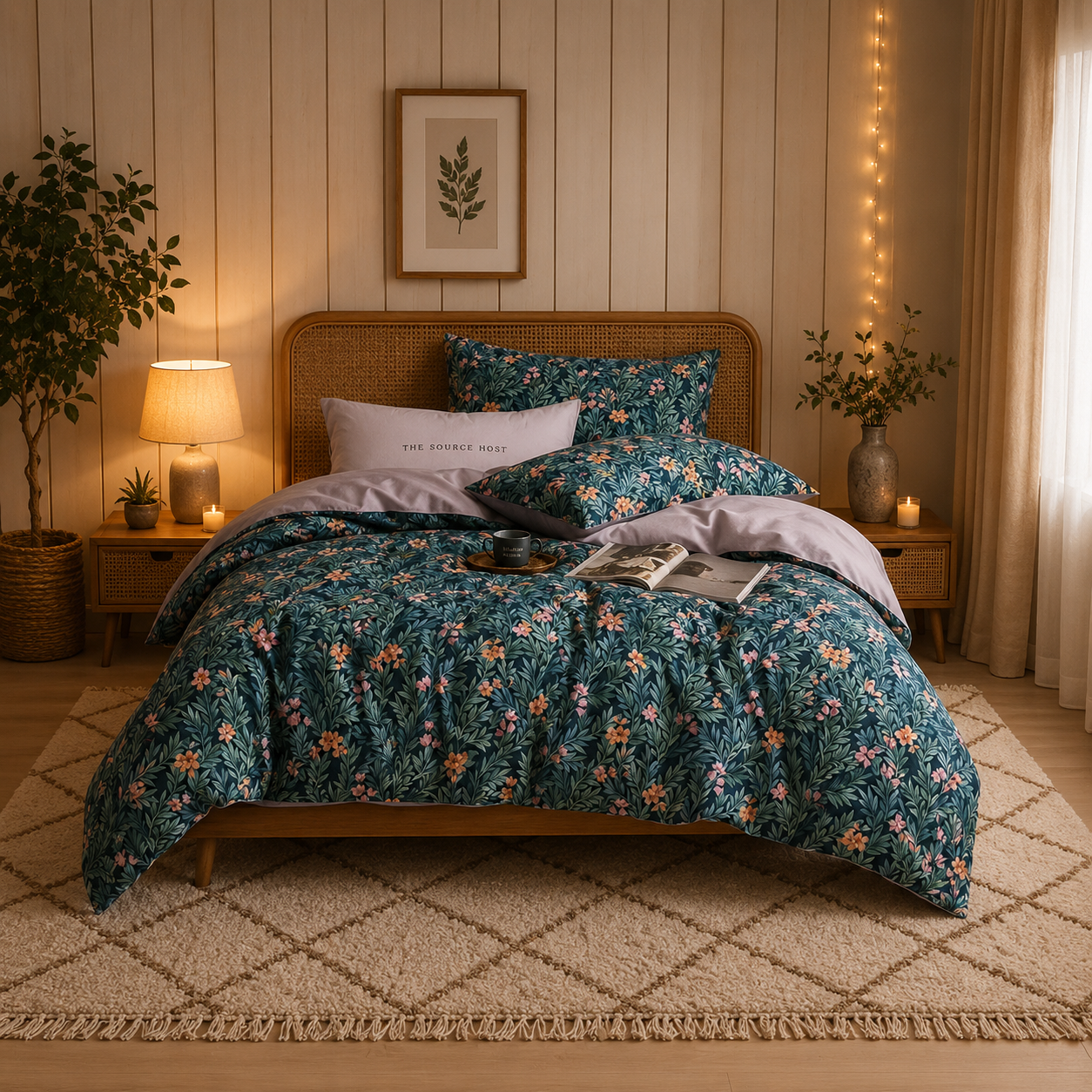 Bright Flamingo Leaf - Secret Garden Teal Egyptian Cotton Bedding Set