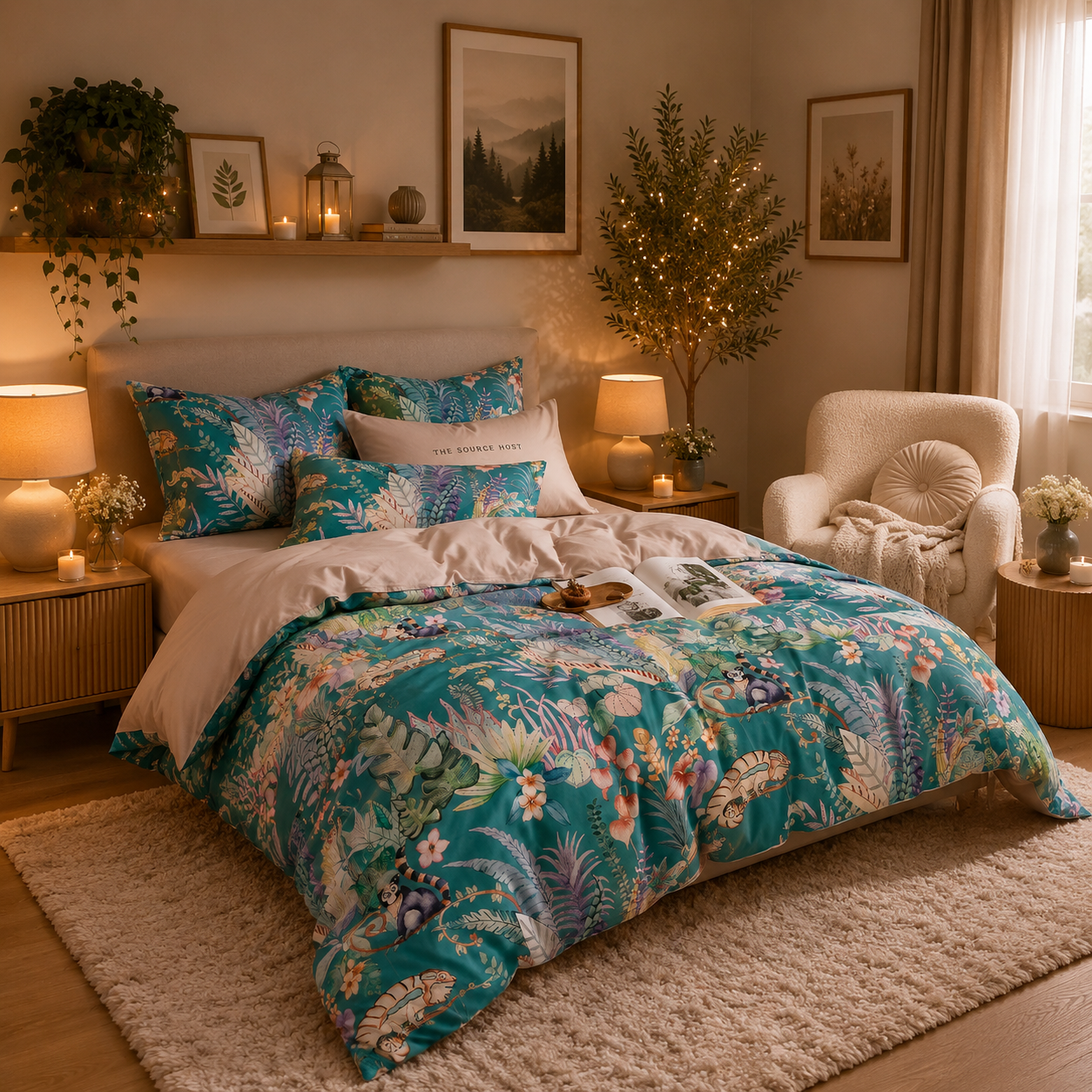 Bright Flamingo Leaf - Tropical Daydream Egyptian Cotton Bedding Set