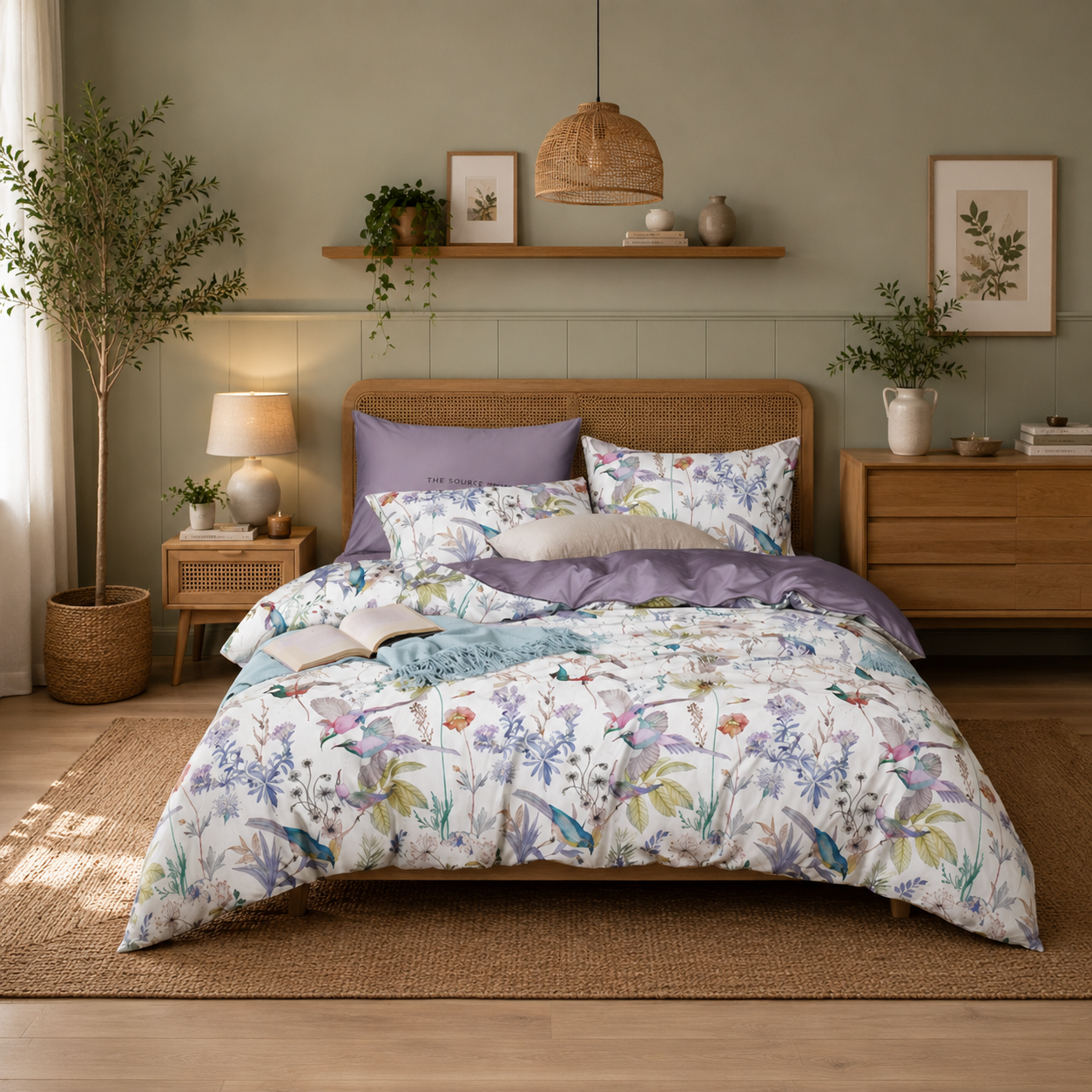 Bright Flamingo Leaf - Lavender Meadow Egyptian Cotton Bedding Set