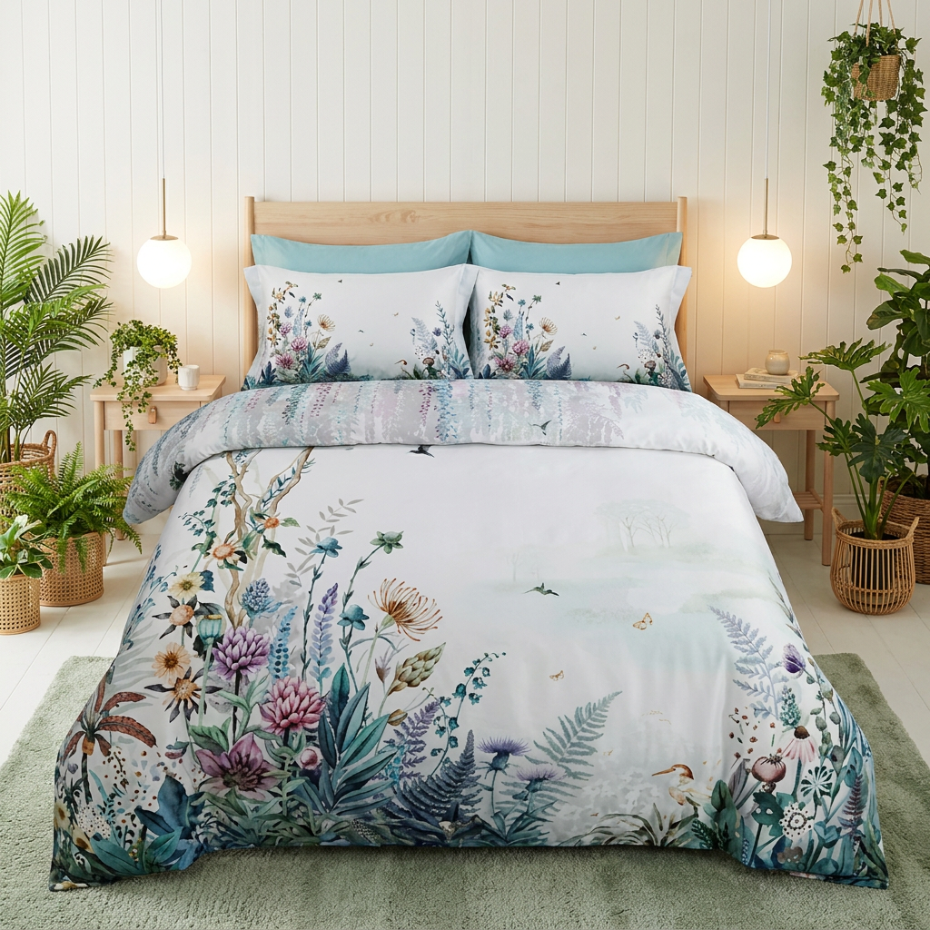 Artisan Design - Watercolour Floral Scandinavian Greenhouse Egyptian Cotton Bedding Set