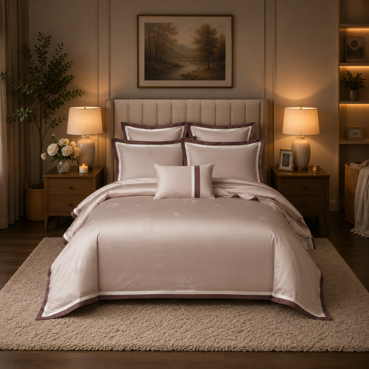 Scandinavian Luxe Jacquard - Blush Cashmere Egyptian Cotton Bedding Set