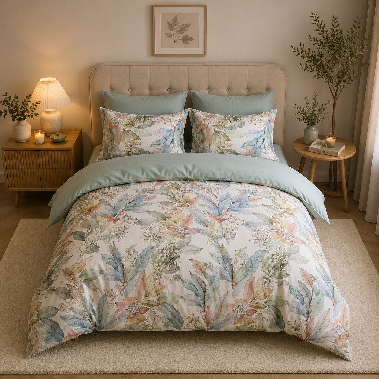 Bright Flamingo Leaf - Fresh Botanical Egyptian Cotton Bedding Set