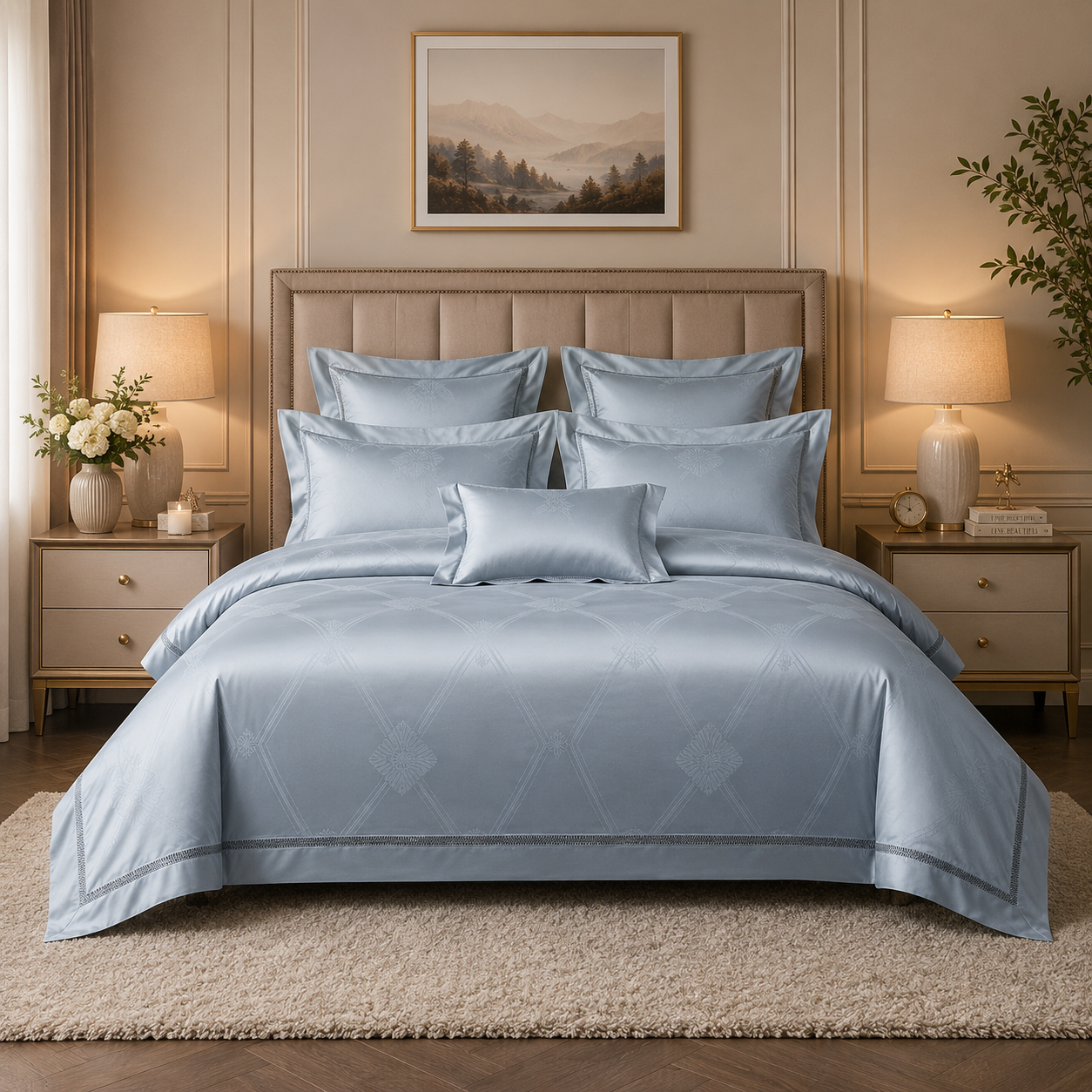 Scandinavian Luxe Jacquard - Silver Mist Egyptian Cotton Bedding Set