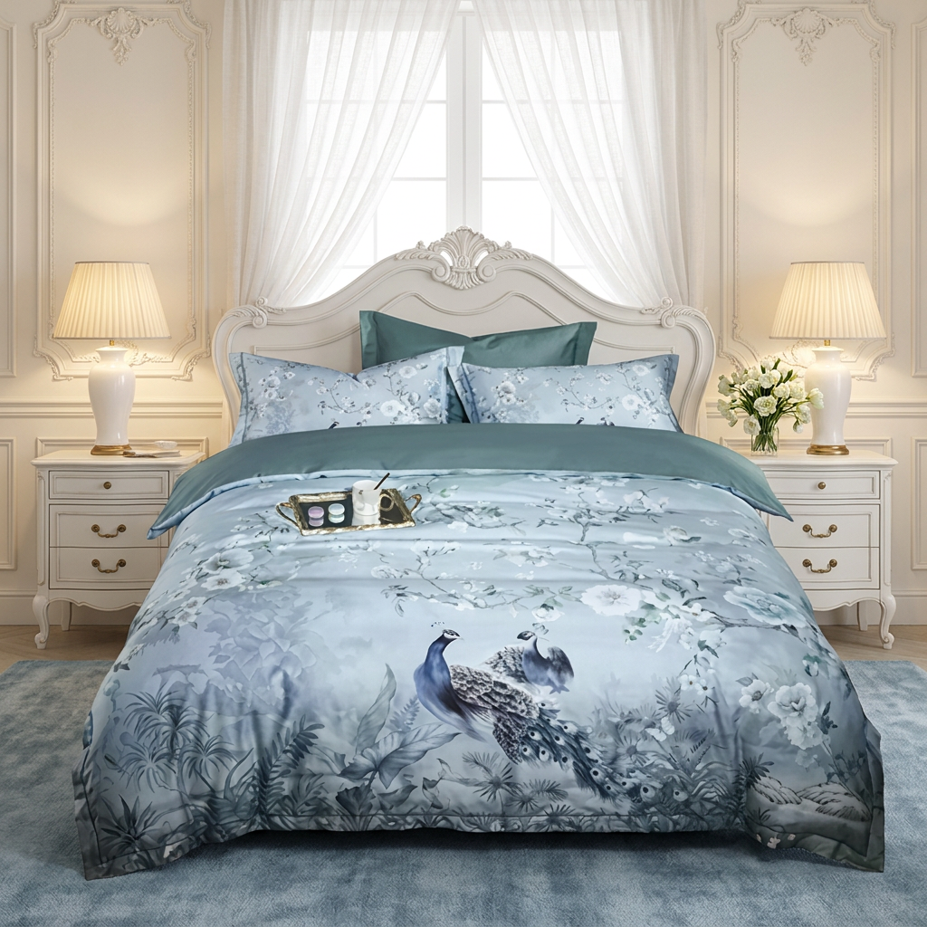 Artisan Design - Peacock Botanical French Romantic Egyptian Cotton Bedding Set