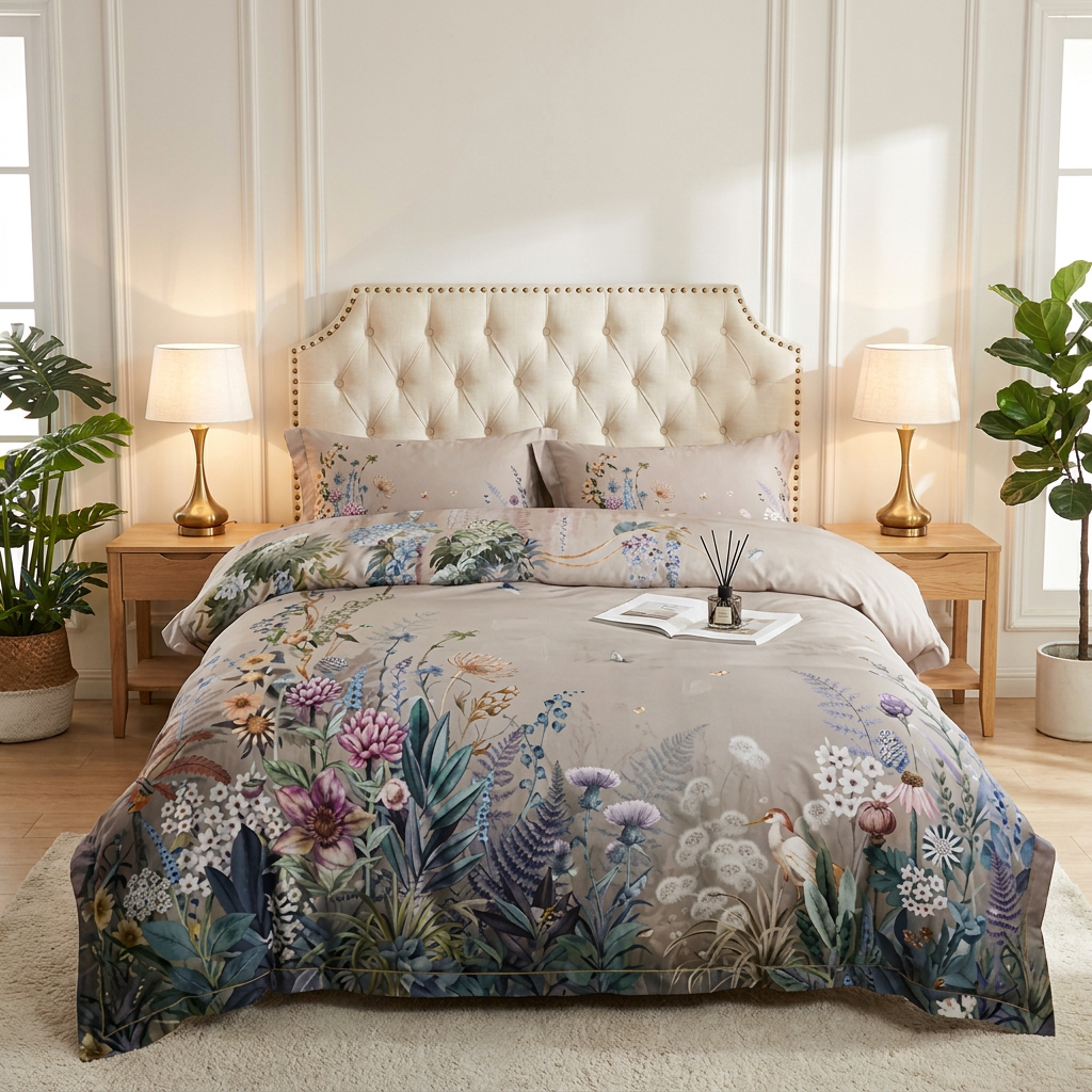 Artisan Design - Floral Bright Natural Egyptian Cotton Bedding Set