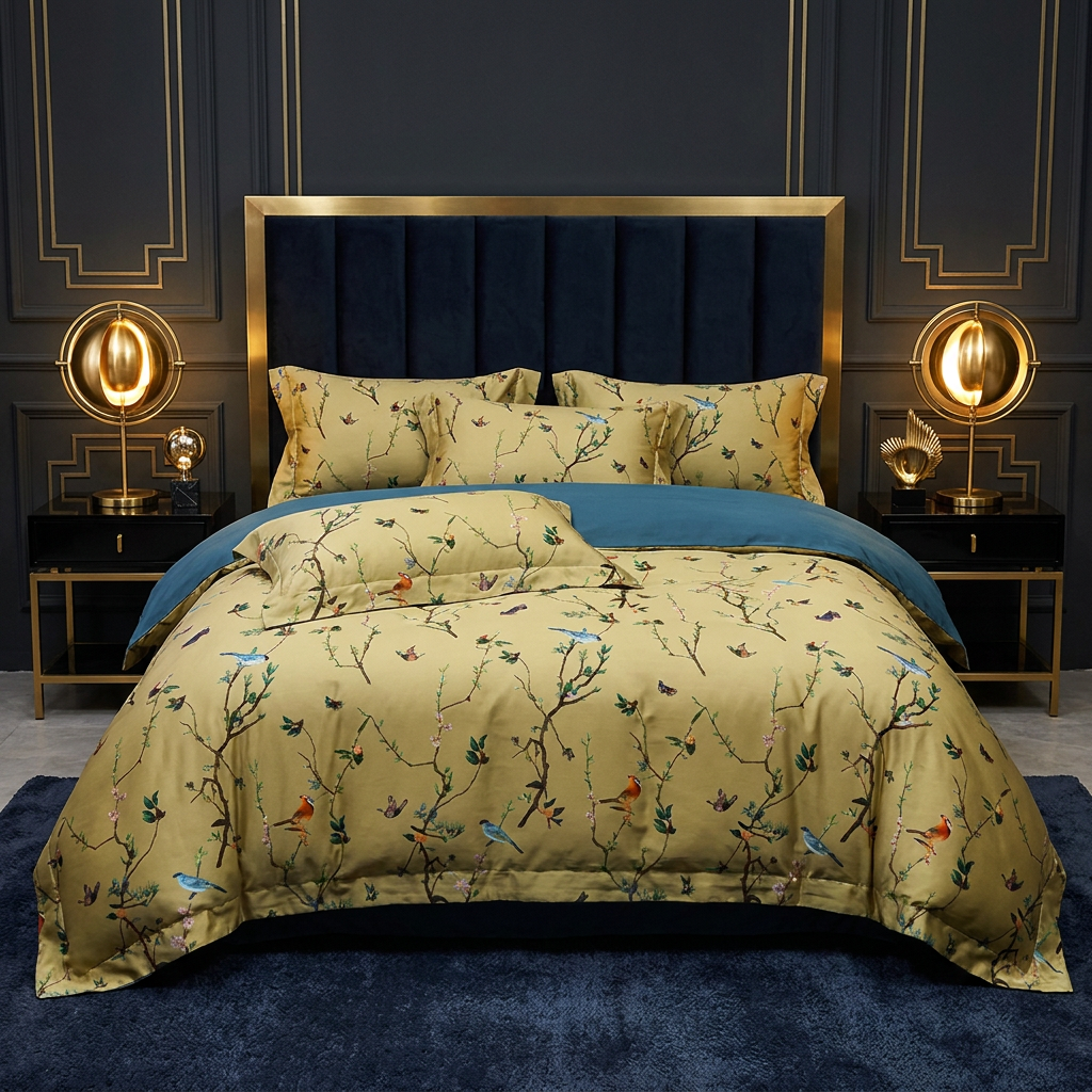 Artisan Design - Chinoiserie Bird Art Deco Egyptian Cotton Bedding Set