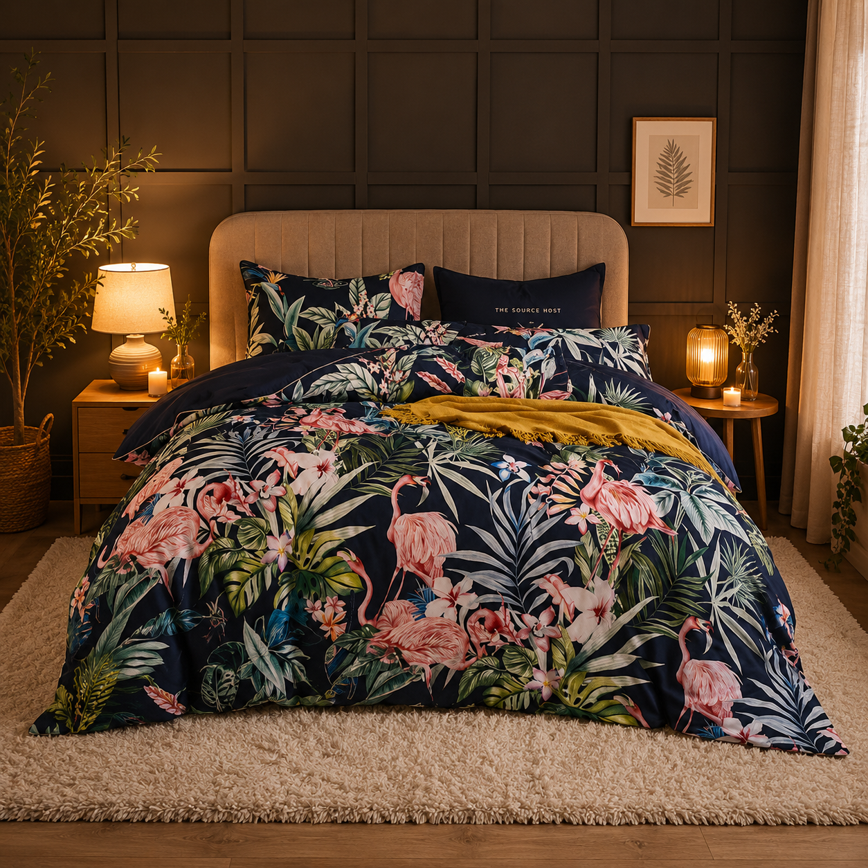 Bright Flamingo Leaf - Island Dreamscape Egyptian Cotton Bedding Set