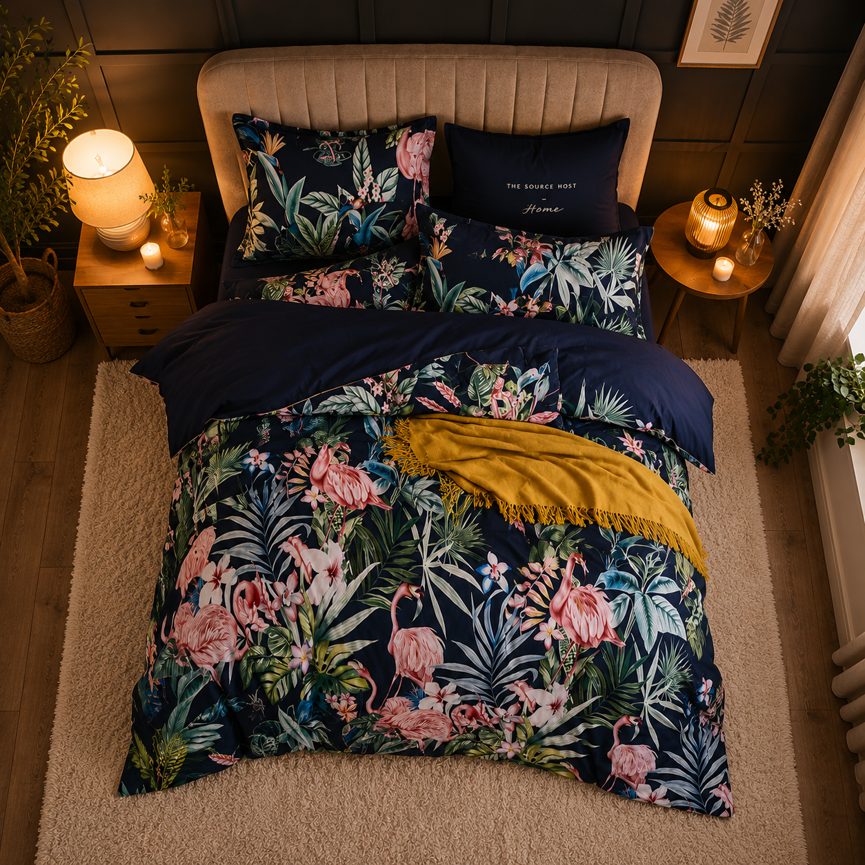 Bright Flamingo Leaf - Island Dreamscape Egyptian Cotton Bedding Set