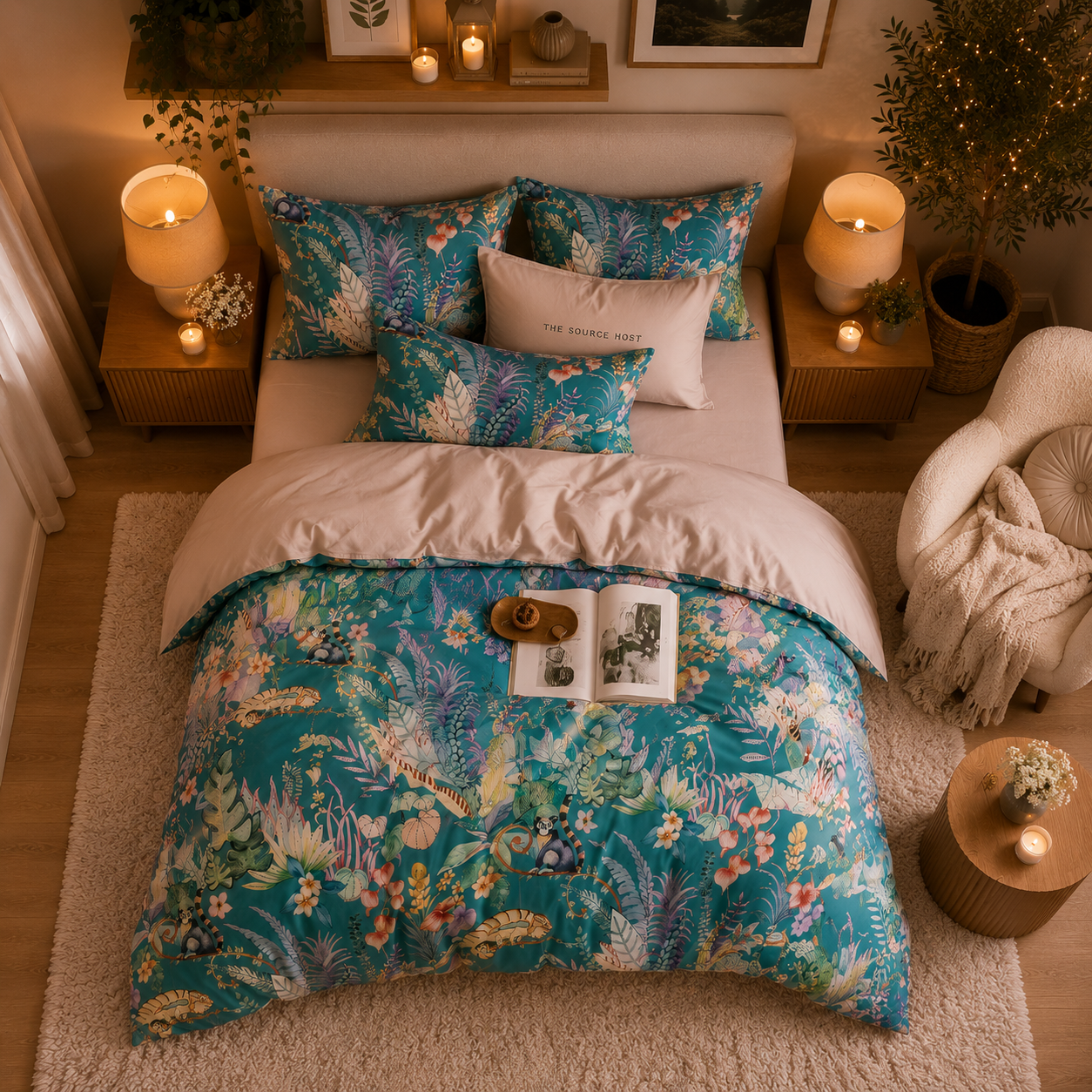 Bright Flamingo Leaf - Tropical Daydream Egyptian Cotton Bedding Set