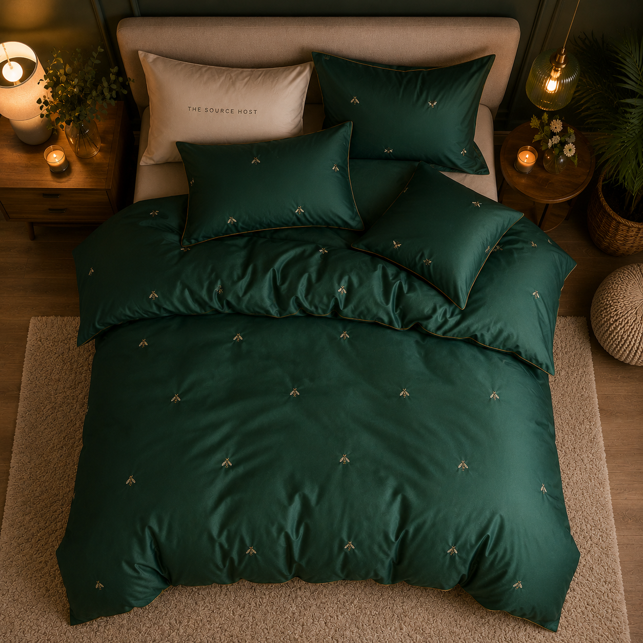 Bright Flamingo Leaf - Emerald Serenity Egyptian Cotton Bedding Set