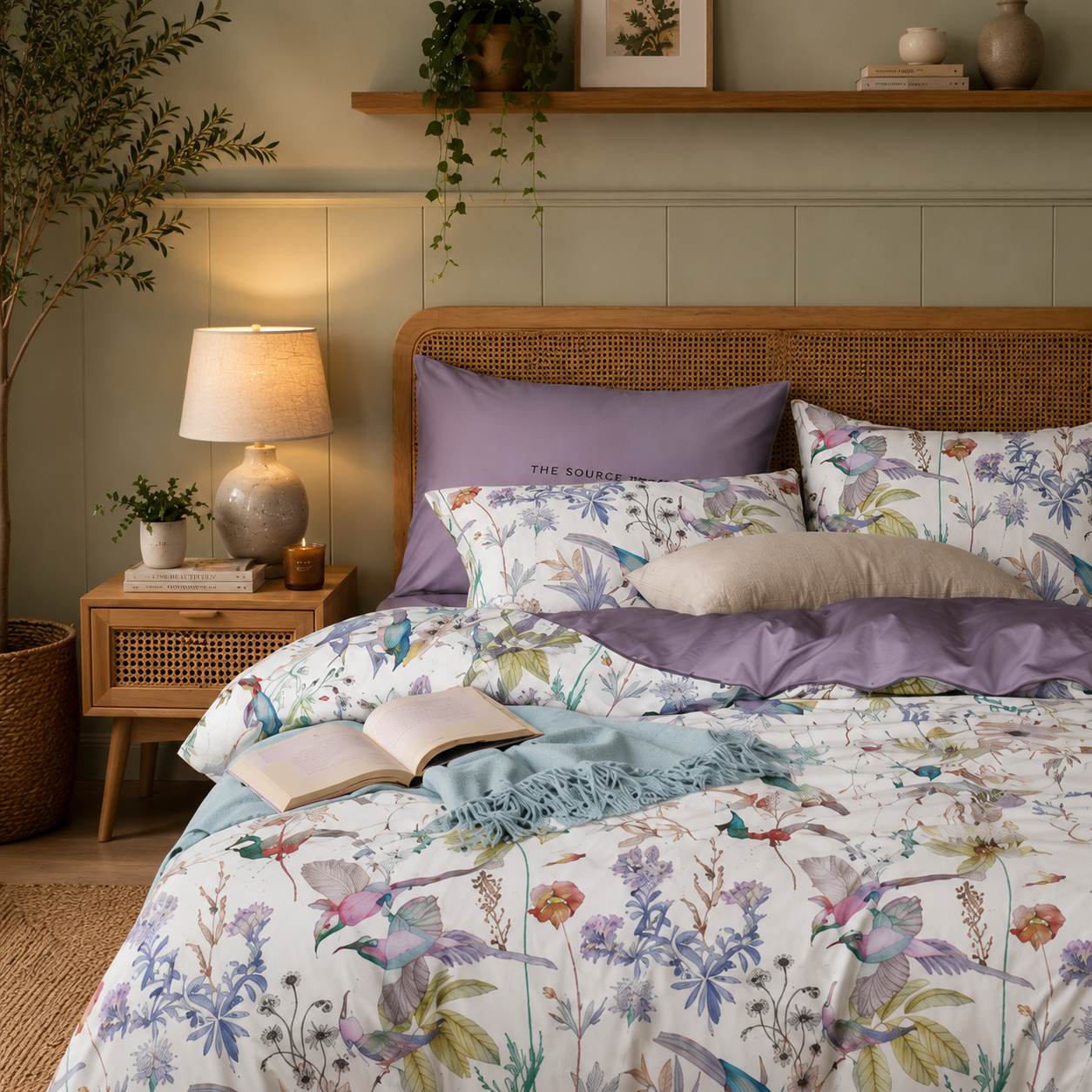 Bright Flamingo Leaf - Lavender Meadow Egyptian Cotton Bedding Set