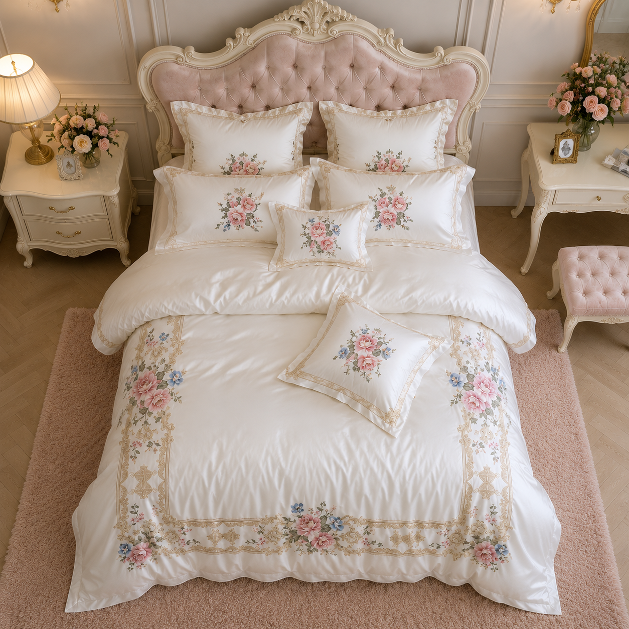 Egyptian Cotton Luxury Embroidered White Bedding Set