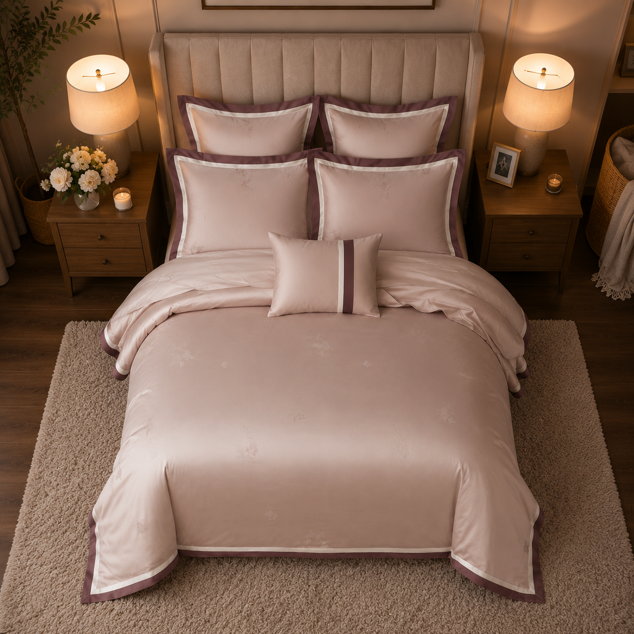 Scandinavian Luxe Jacquard - Blush Cashmere Egyptian Cotton Bedding Set
