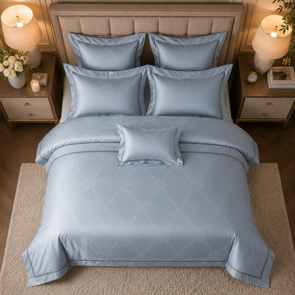 Scandinavian Luxe Jacquard - Silver Mist Egyptian Cotton Bedding Set