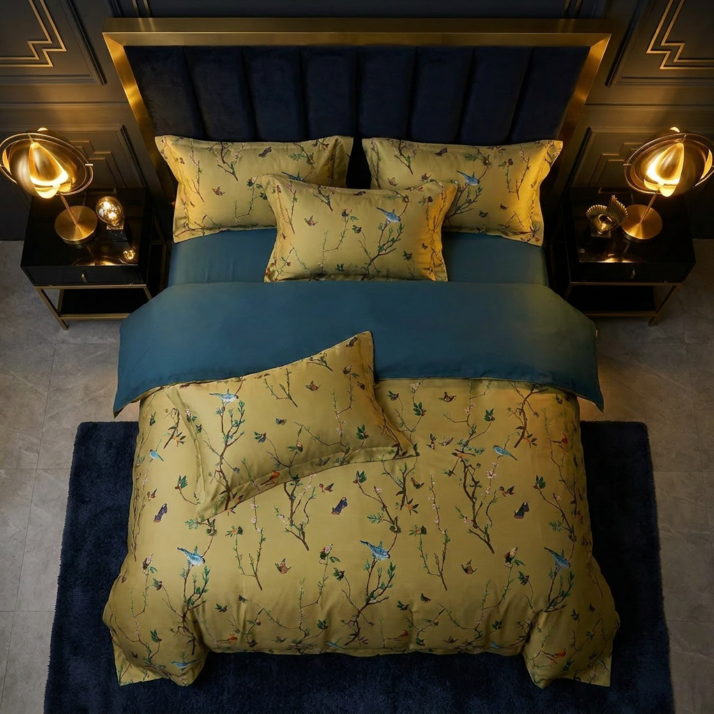Artisan Design - Chinoiserie Bird Art Deco Egyptian Cotton Bedding Set