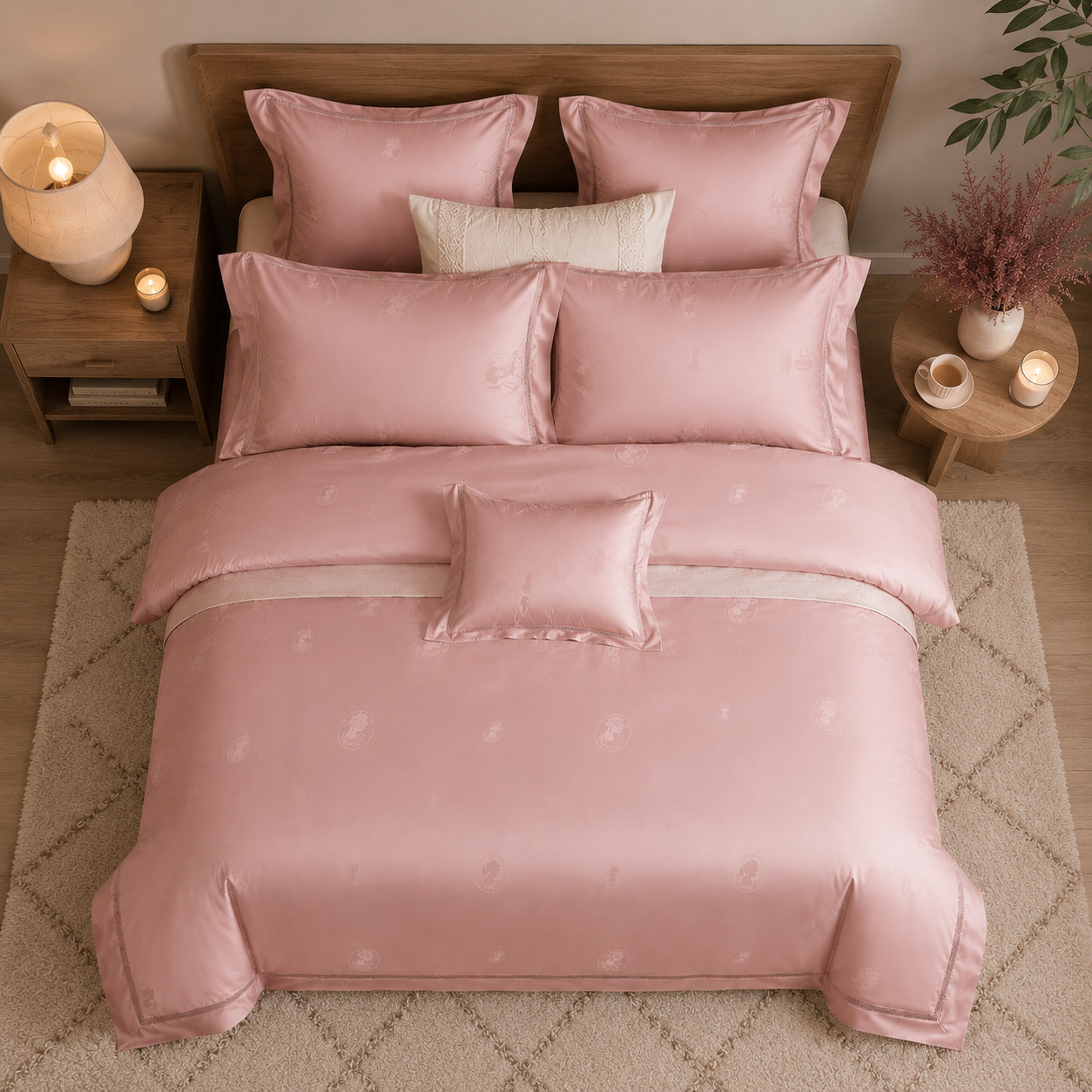 Scandinavian Luxe Jacquard - Blush Dream Egyptian Cotton Bedding Set