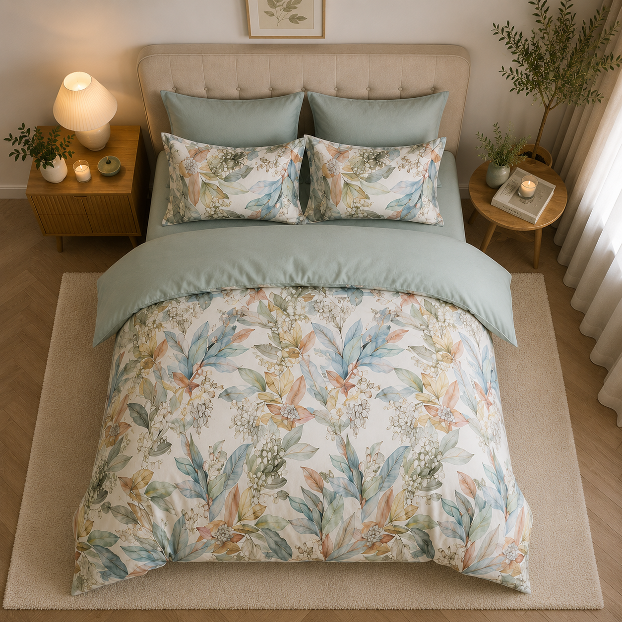 Bright Flamingo Leaf - Fresh Botanical Egyptian Cotton Bedding Set
