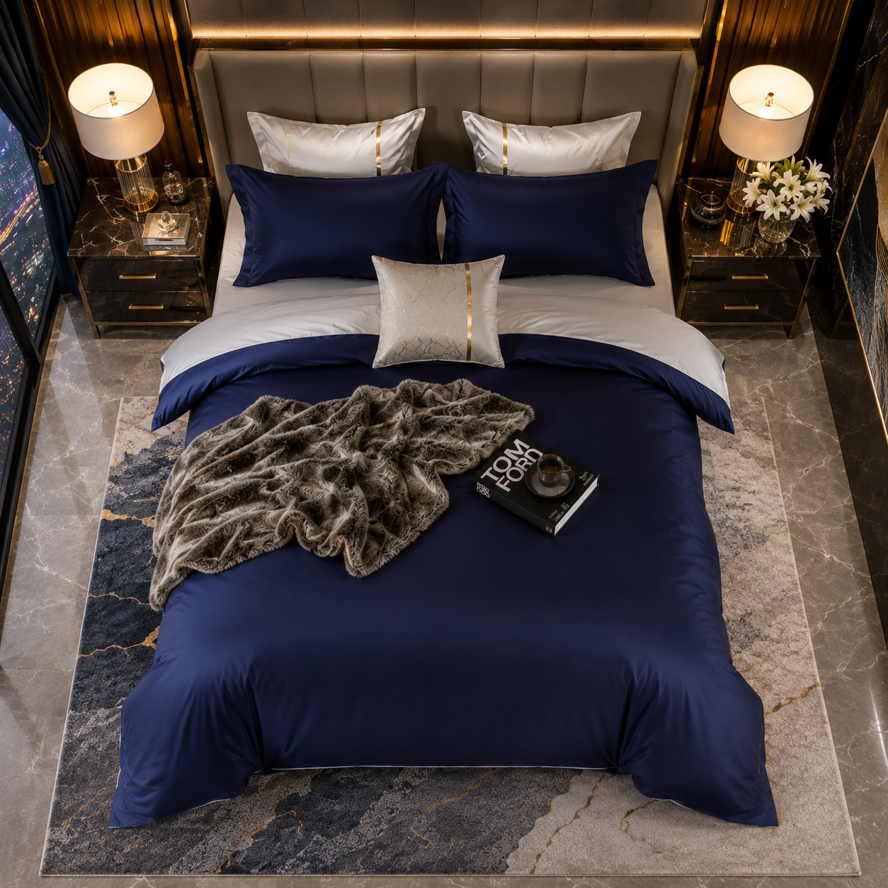 Elegant Two-Tone Egyptian Cotton Bedding Set