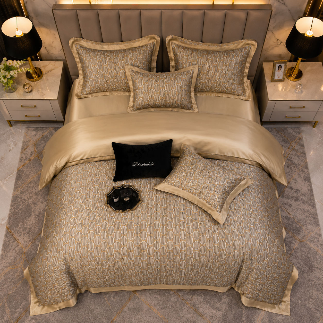 Premium Floral Long Staple - Golden Geometry Cotton Bedding Set