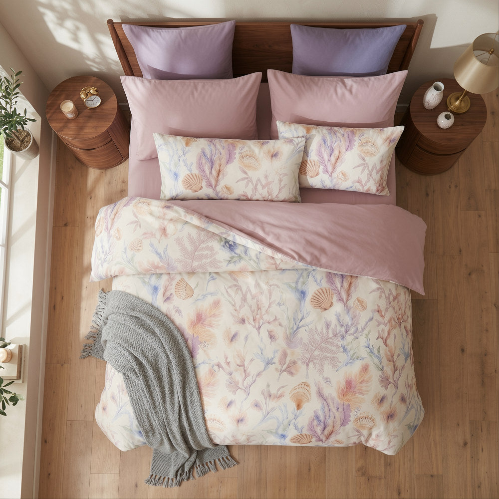 Bright Flamingo Leaf - Coastal Shorelines Pastel Egyptian Cotton Bedding Set