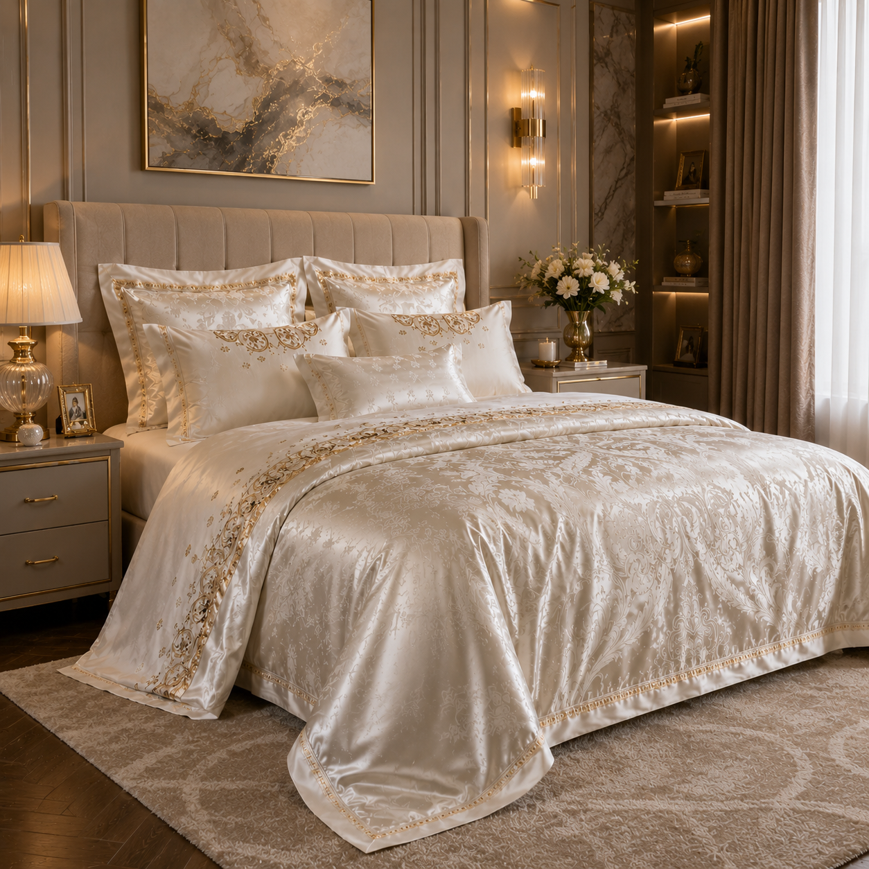 White Jacquard Embroidered Bedding Set
