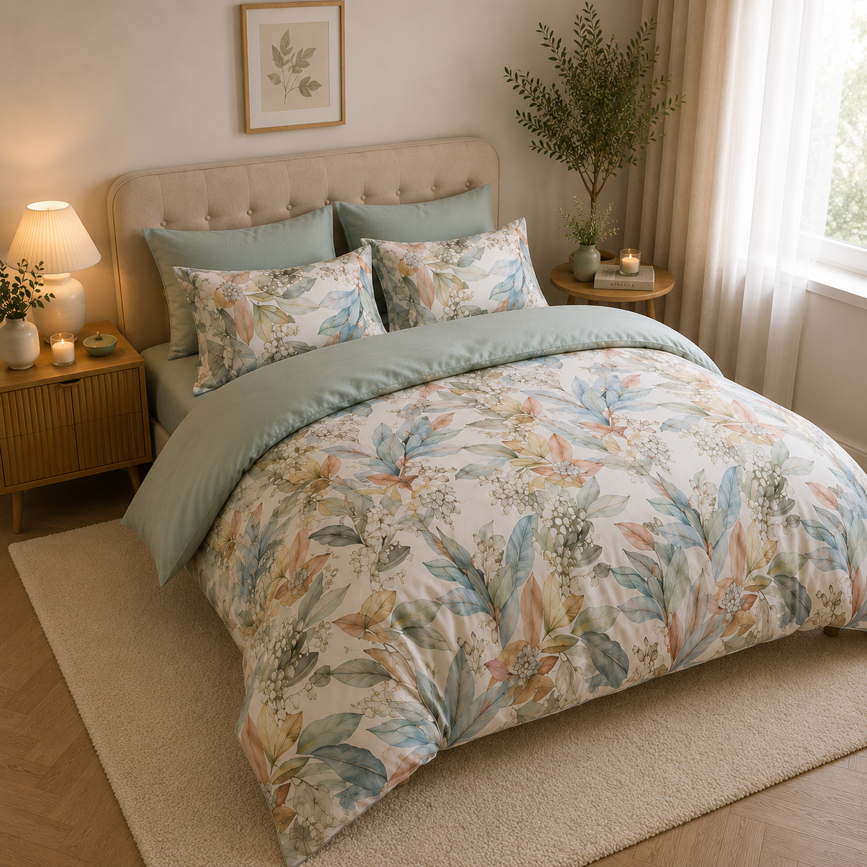 Bright Flamingo Leaf - Fresh Botanical Egyptian Cotton Bedding Set