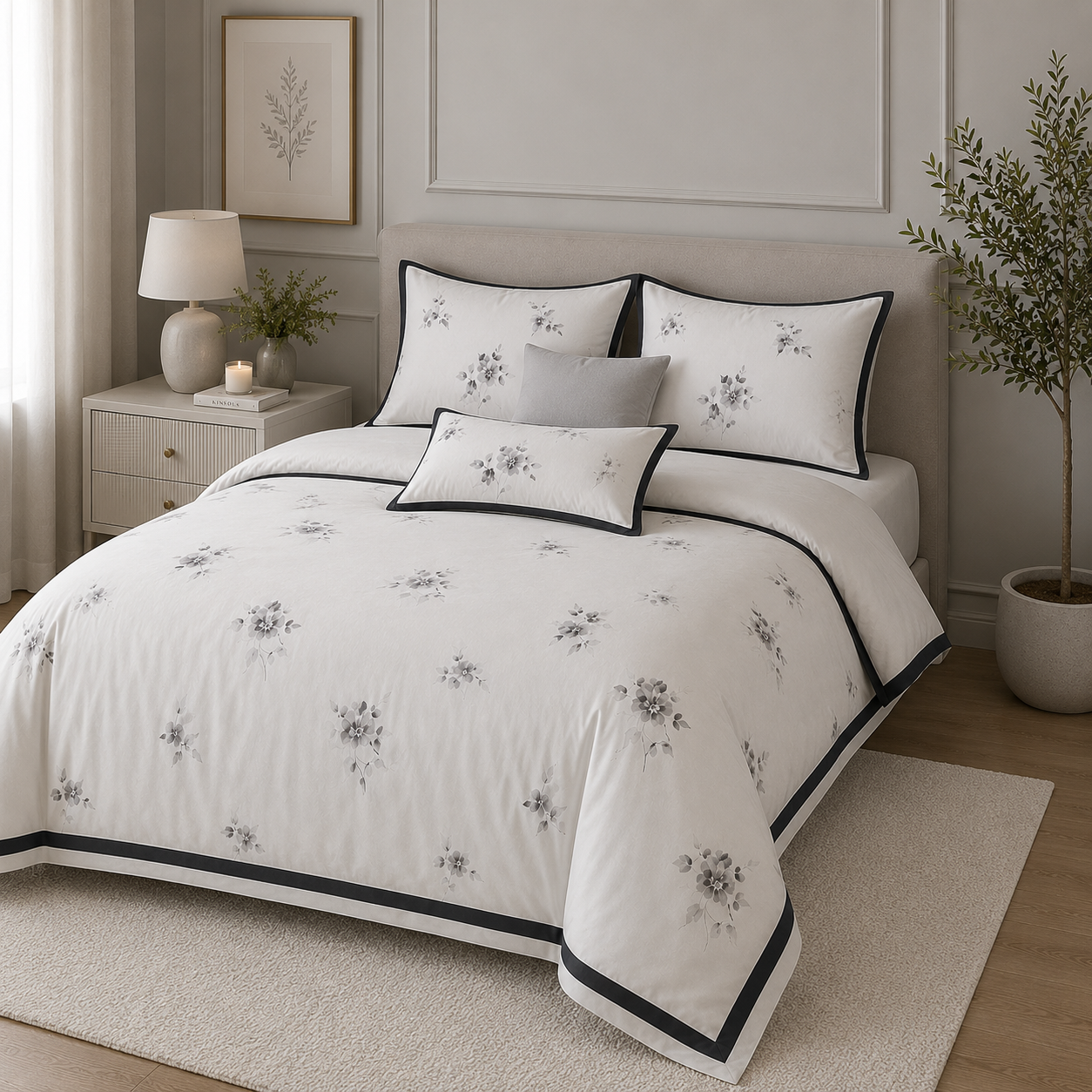 Cooling Eucalyptus Lyocell - Pearl Garden Floral Print Bedding Set