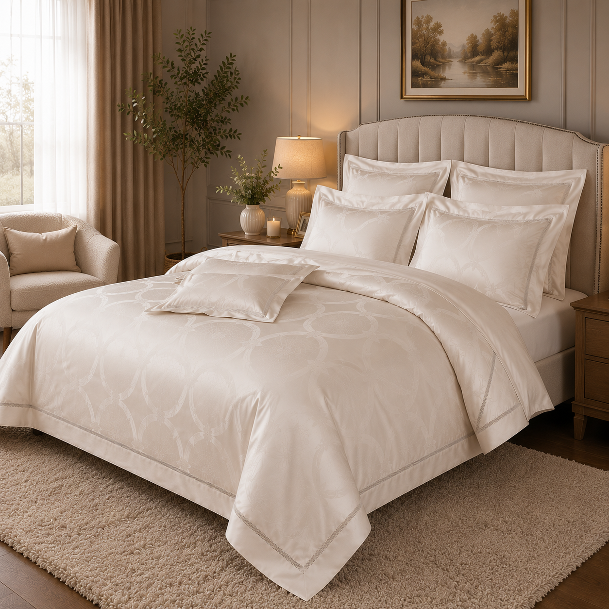Scandinavian Luxe Jacquard - Champagne Haven Egyptian Cotton Bedding Set