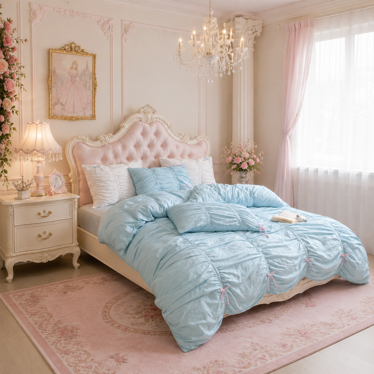 The Enchanted Princess Chamber - Baby Blue Ruched Bedding Set