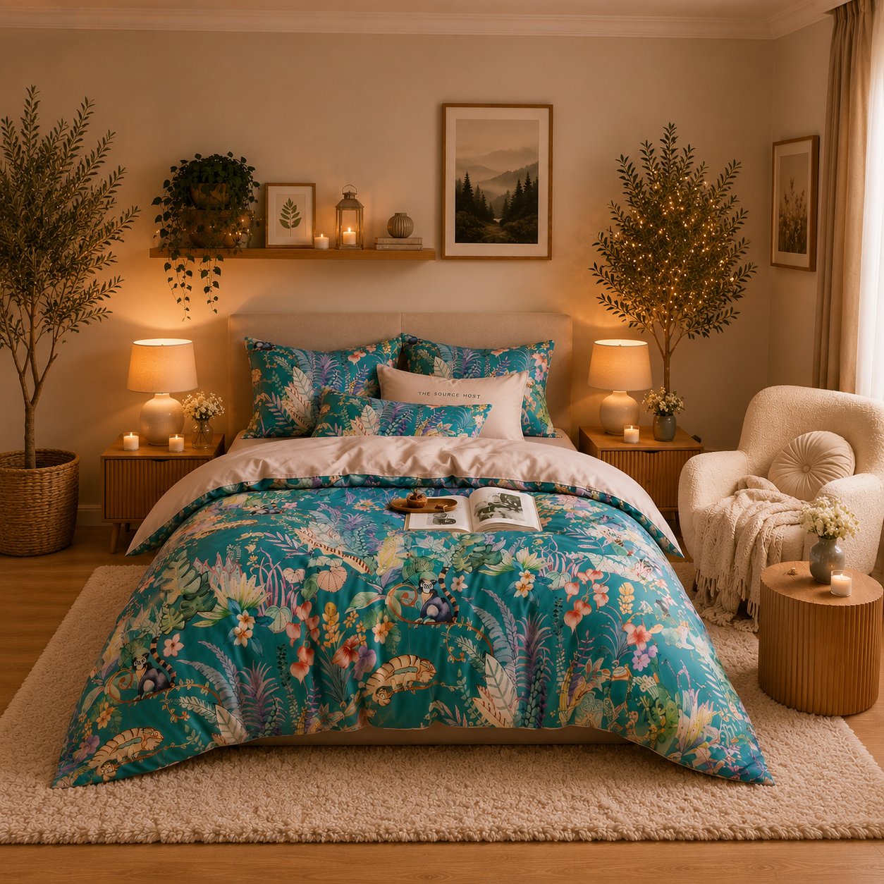 Bright Flamingo Leaf - Tropical Daydream Egyptian Cotton Bedding Set