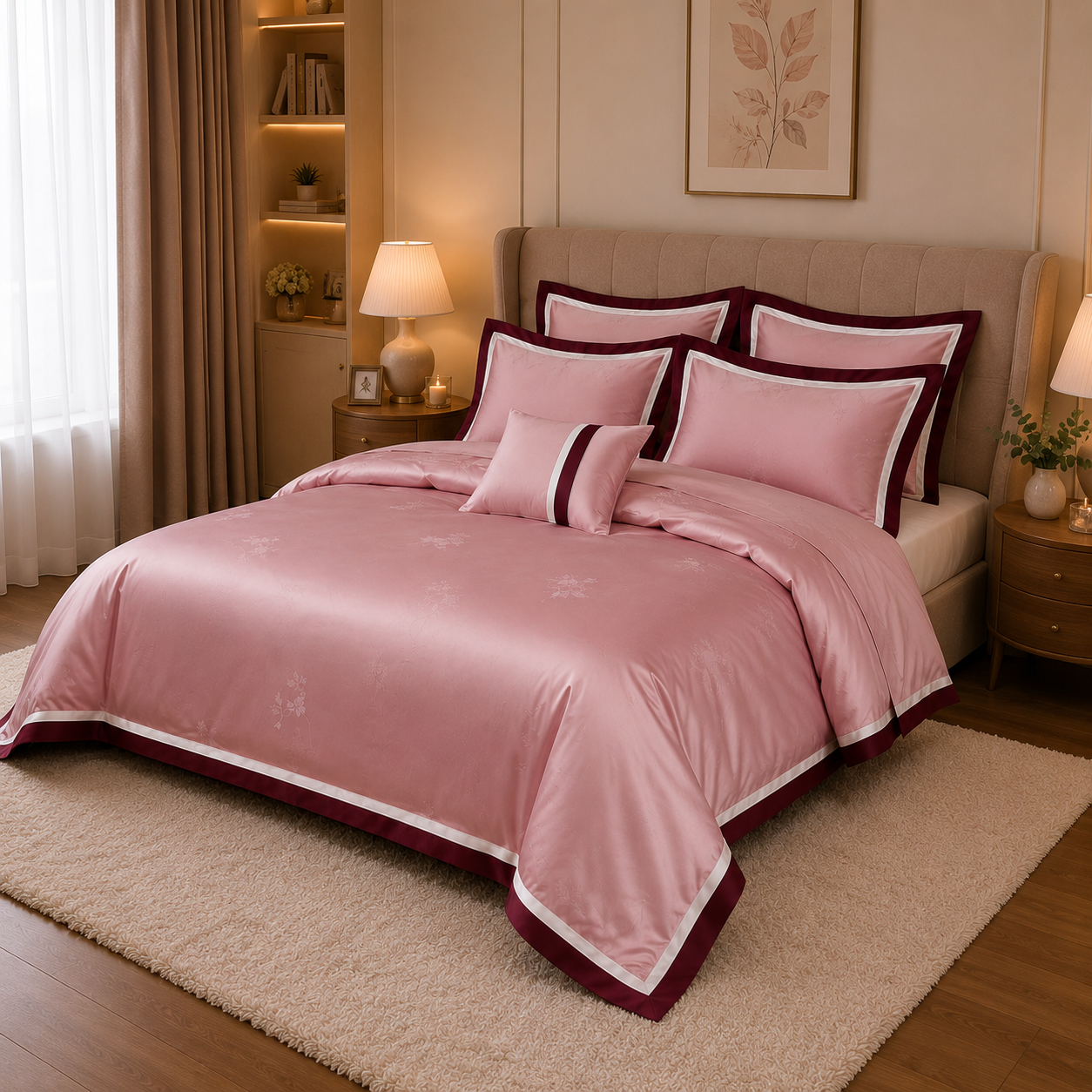 Scandinavian Luxe Jacquard - Blush Rose Egyptian Cotton Bedding Set