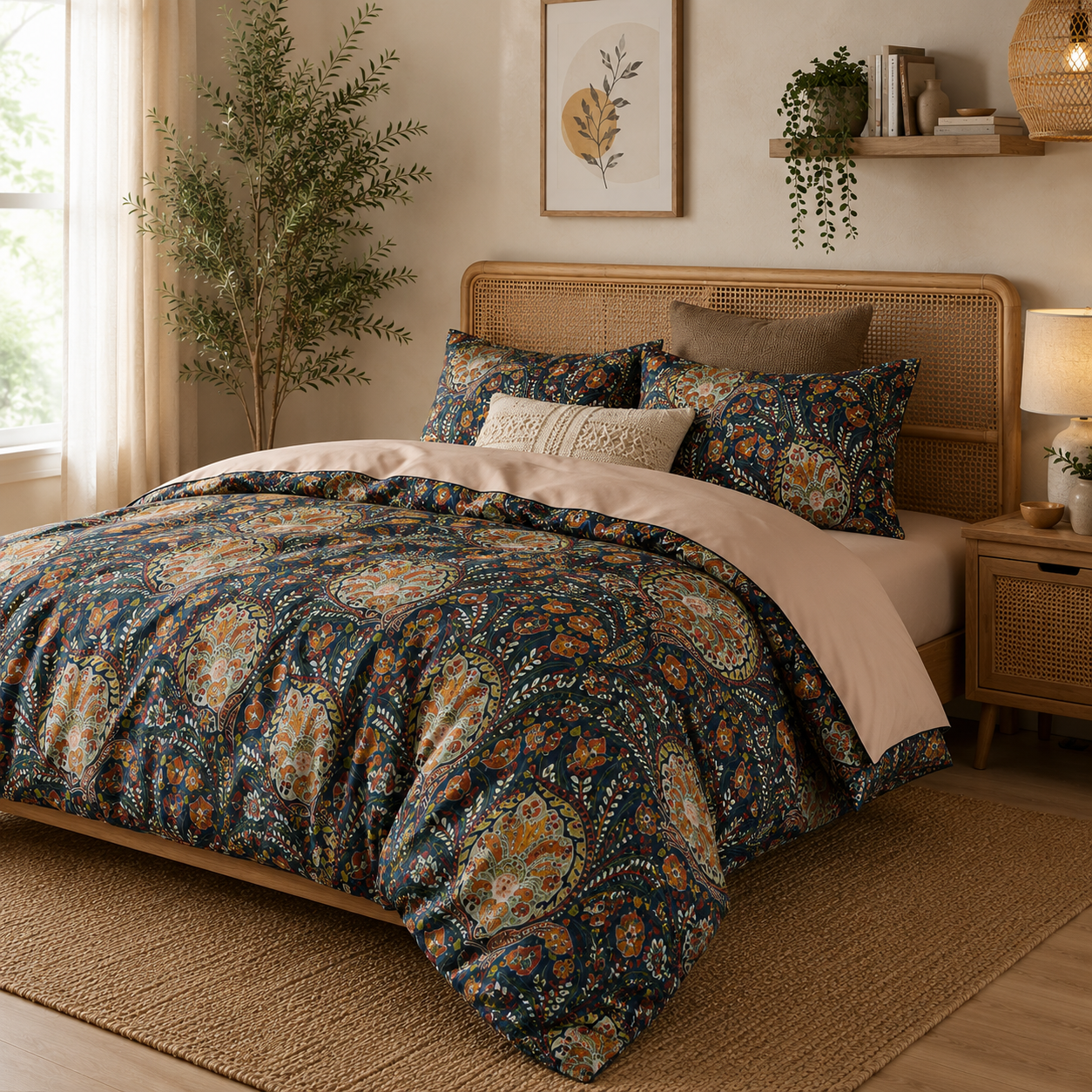 Bright Flamingo Leaf - Marrakech Garden Egyptian Cotton Bedding Set