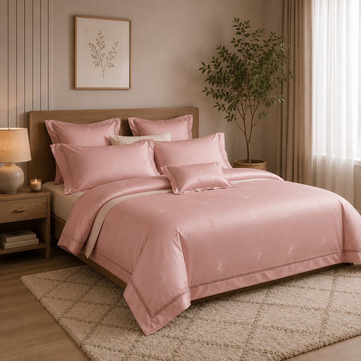 Scandinavian Luxe Jacquard - Blush Dream Egyptian Cotton Bedding Set