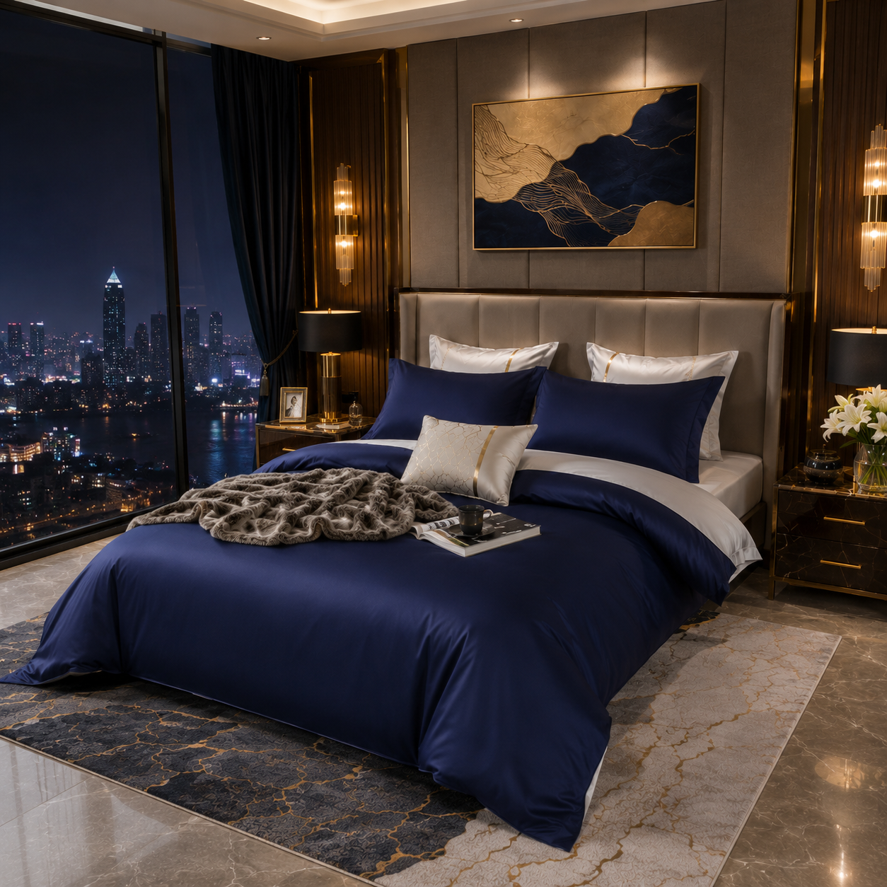 Elegant Two-Tone Egyptian Cotton Bedding Set