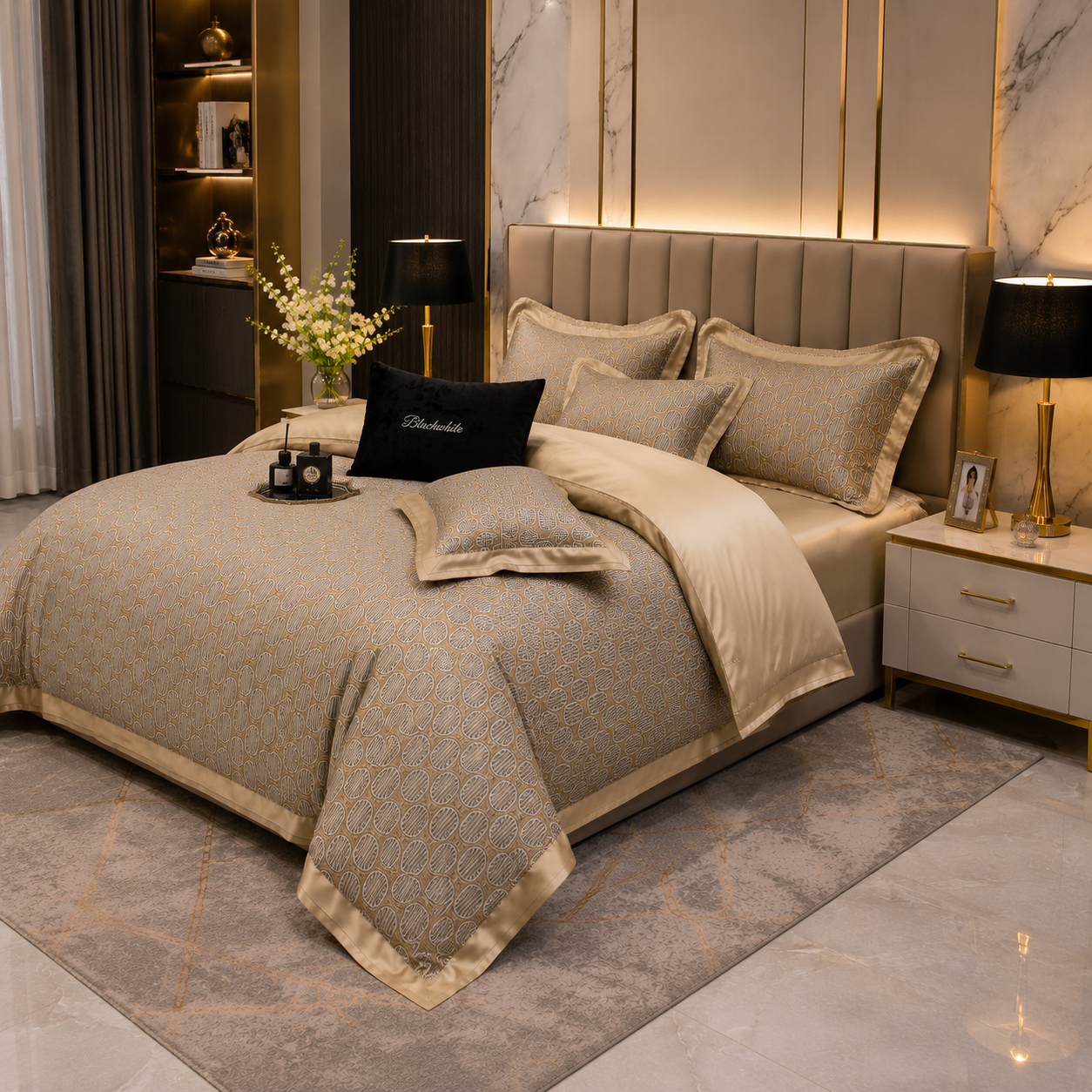 Premium Floral Long Staple - Golden Geometry Cotton Bedding Set