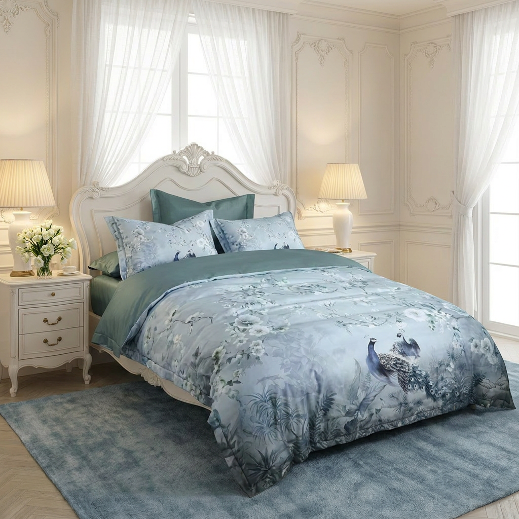 Artisan Design - Peacock Botanical French Romantic Egyptian Cotton Bedding Set
