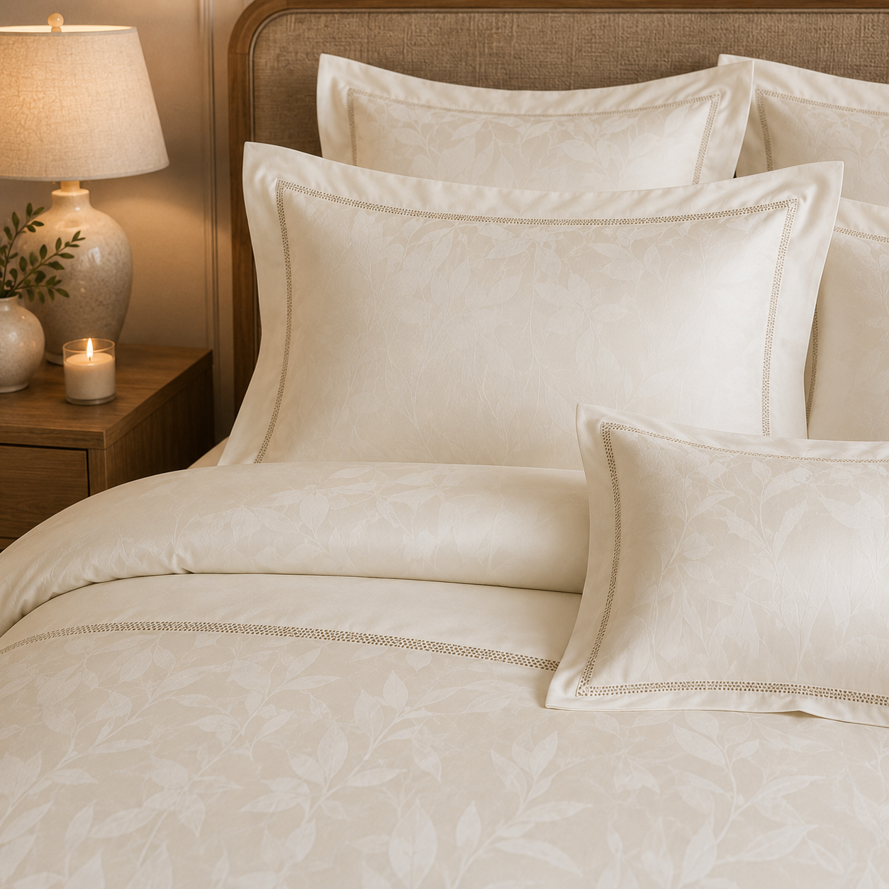 Scandinavian Luxe Jacquard - Ivory Haven Egyptian Cotton Bedding Set