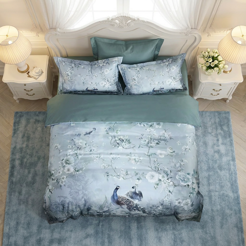 Artisan Design - Peacock Botanical French Romantic Egyptian Cotton Bedding Set